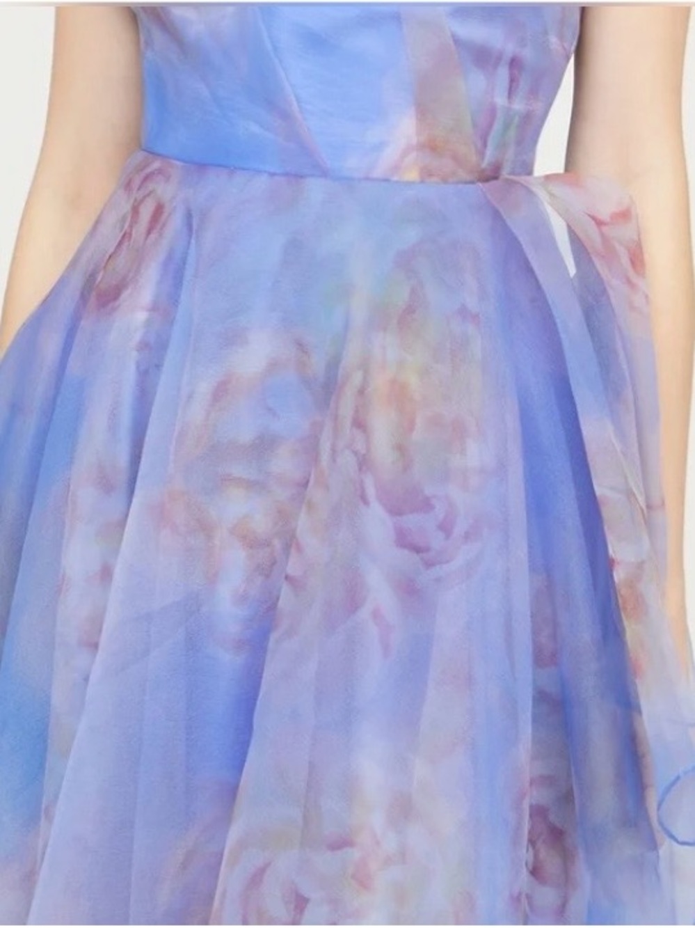Theia One-Shoulder Blue Lavender Floral Augusta Evening Gown - Picture 5 of 6